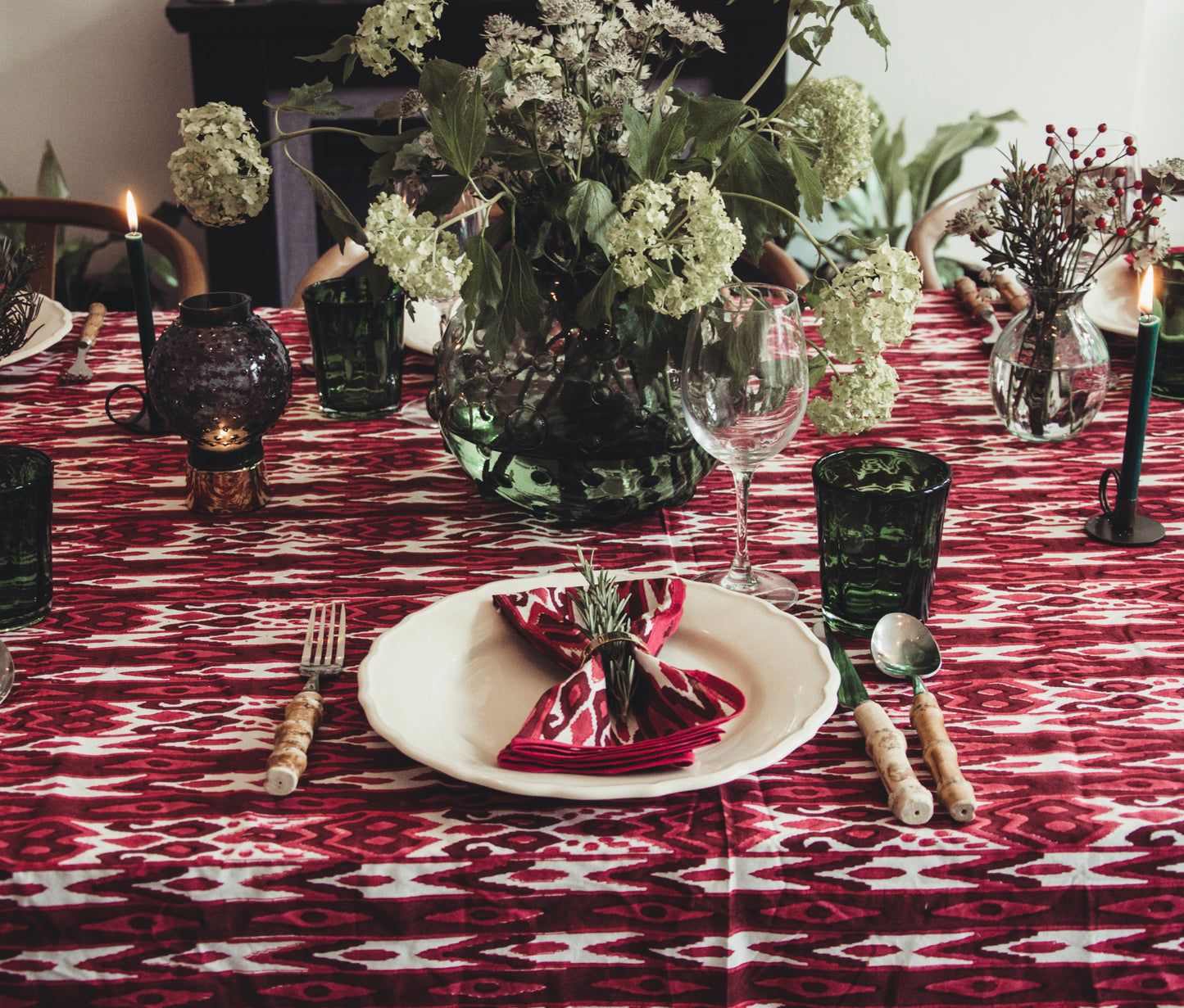 Burgundy Ikat Tablecloth