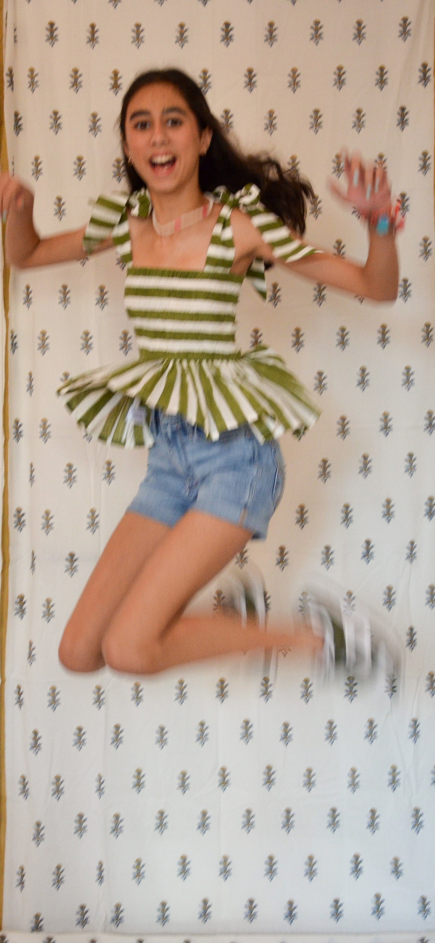 Girls Vera Top Olive Stripes