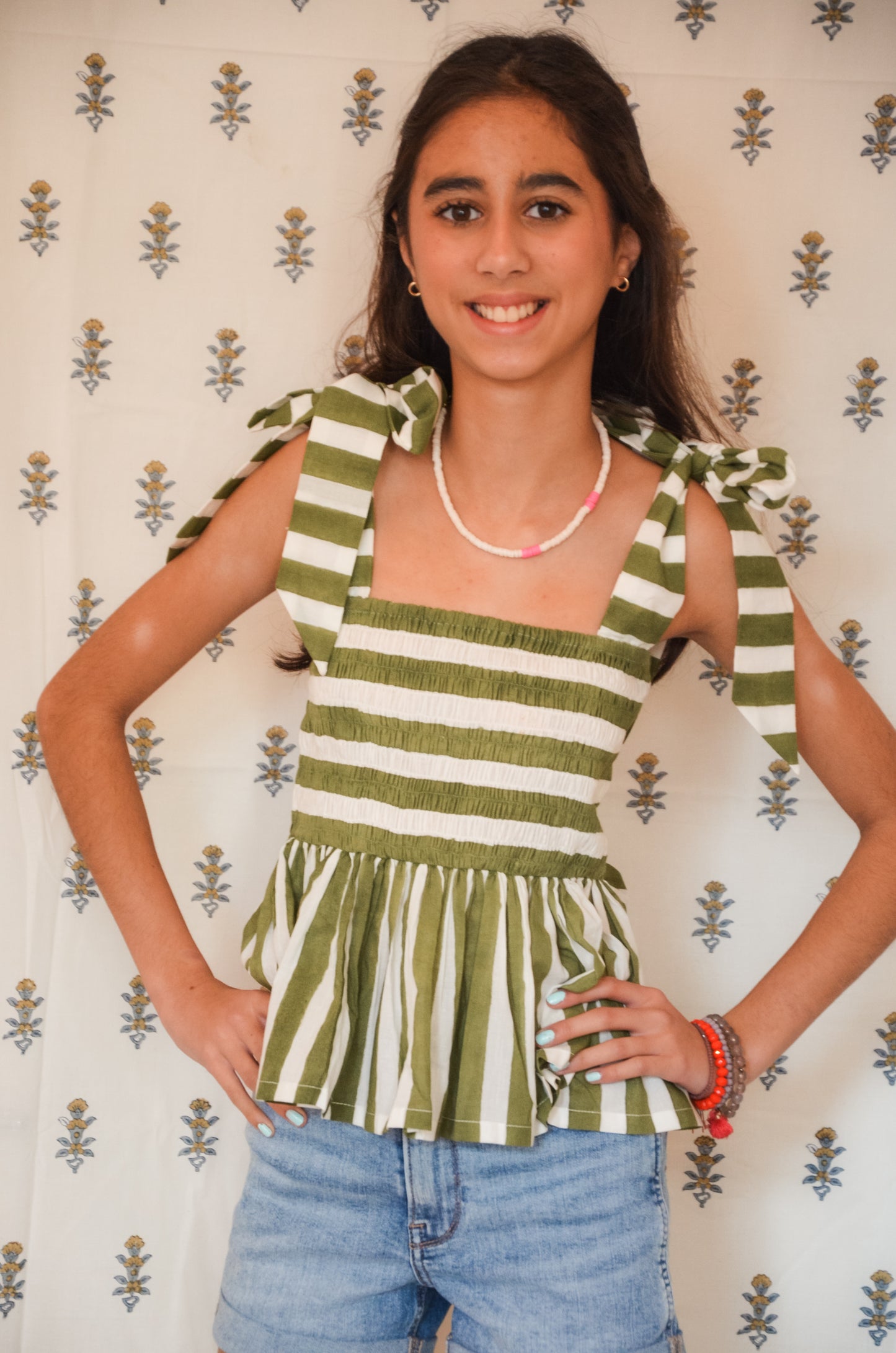 Girls Vera Top Olive Stripes
