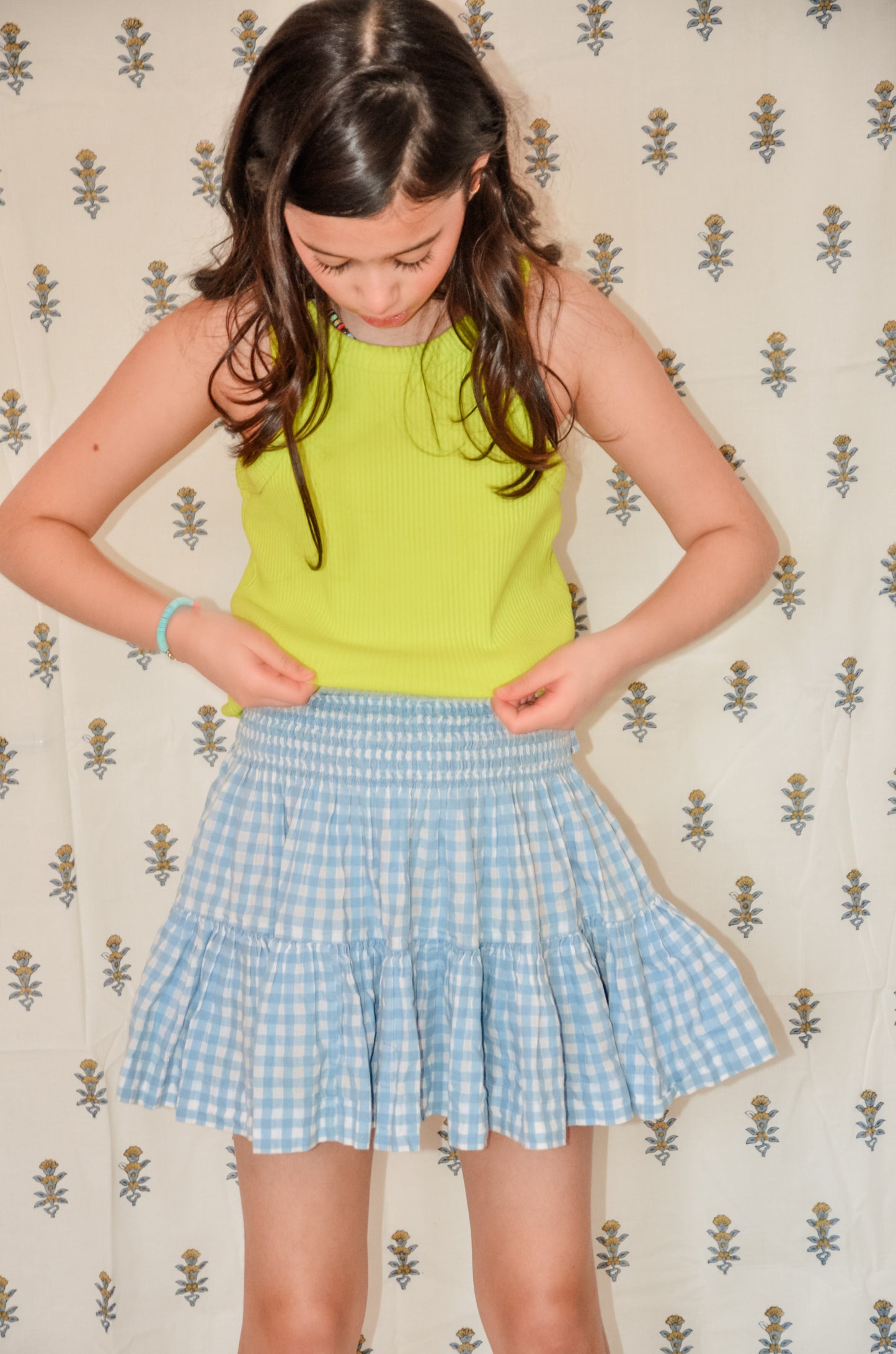 Girls Blue Gingham Jackie Skirt