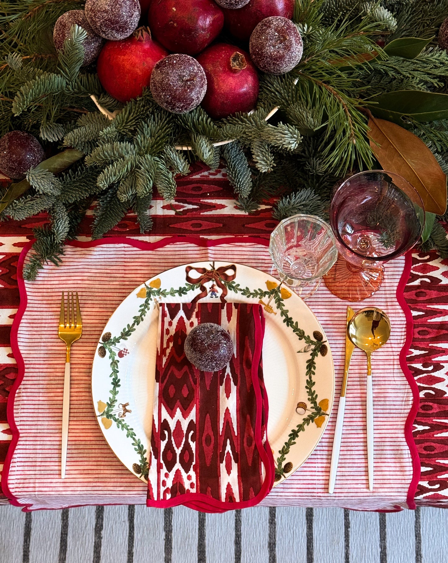 Burgundy Ikat Tablecloth