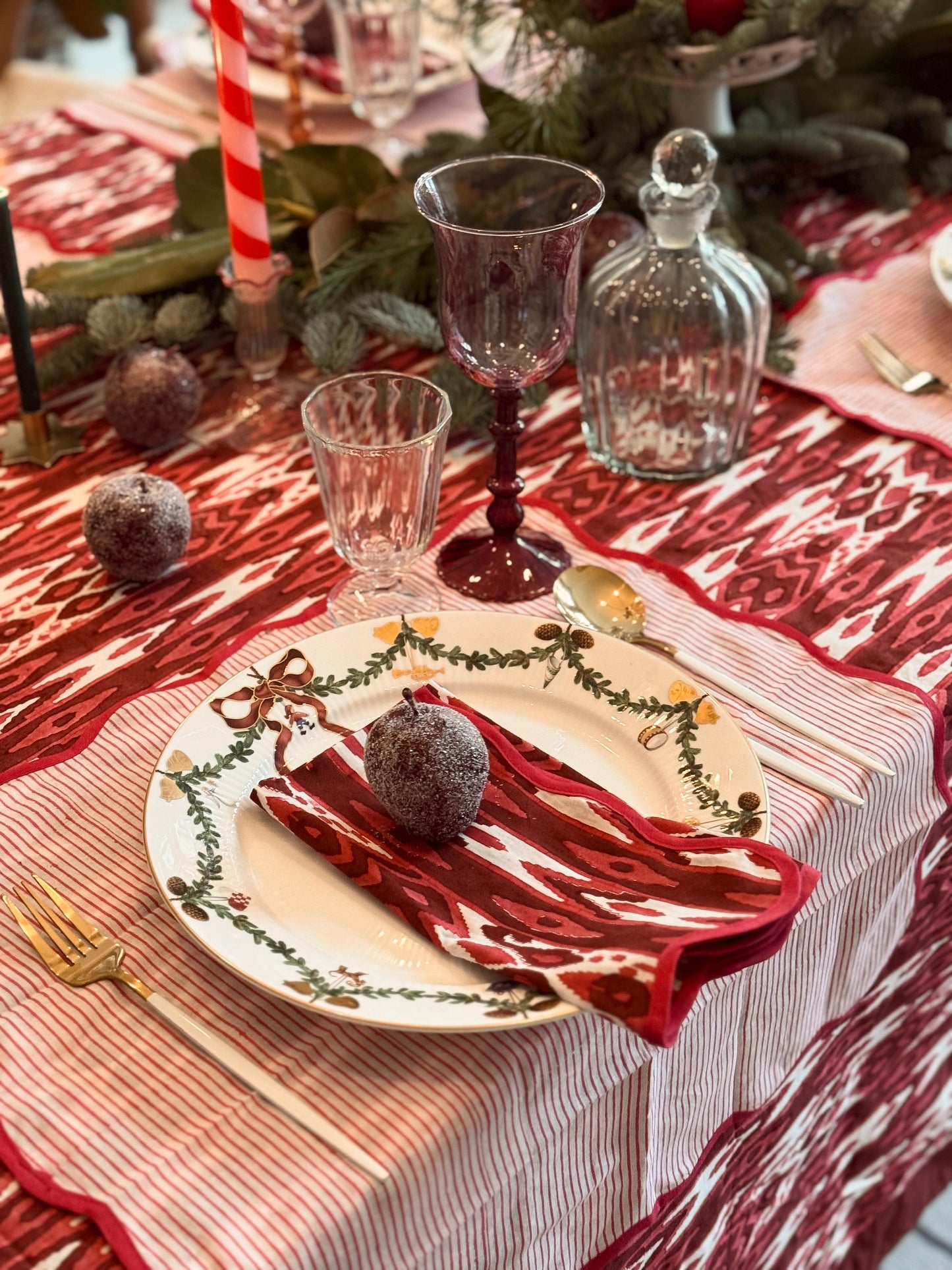 Burgundy Ikat Tablecloth