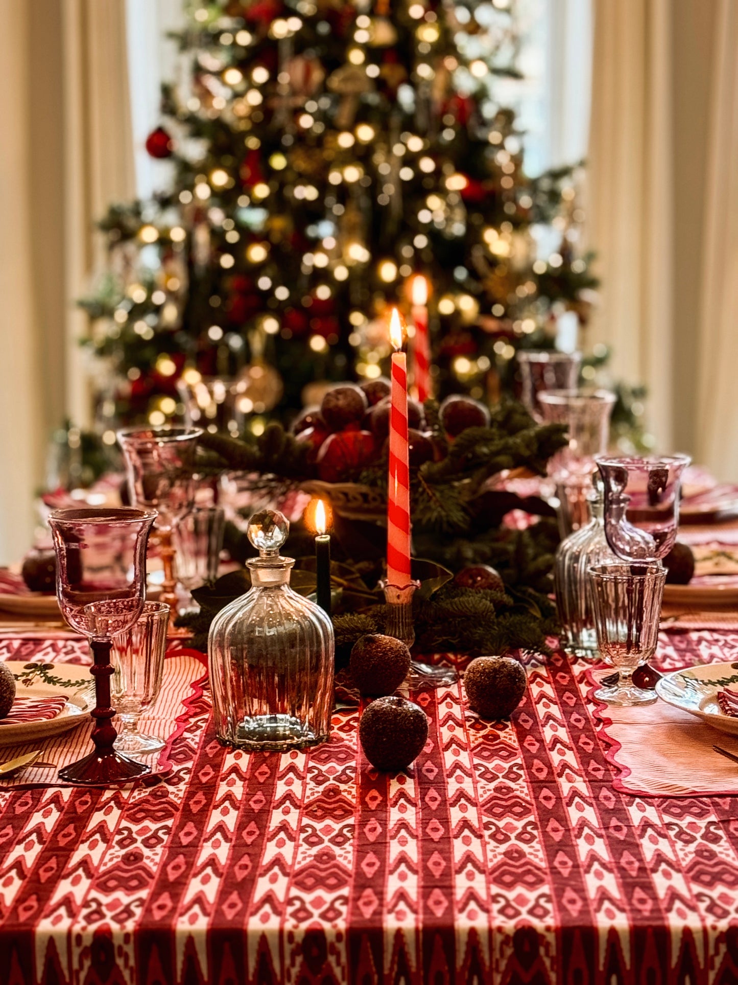 Burgundy Ikat Tablecloth