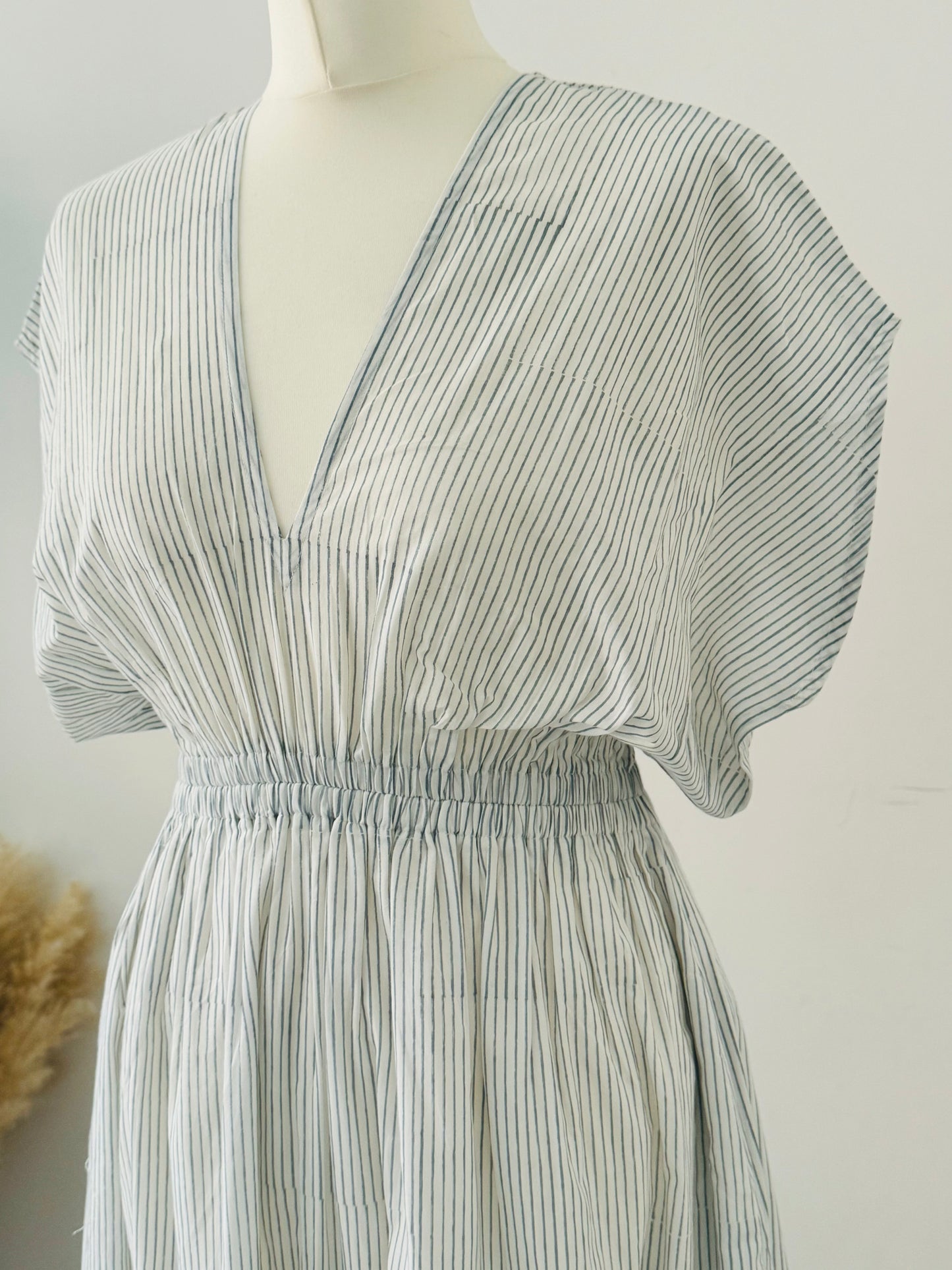 Nura Dress - Blue Pinstripes