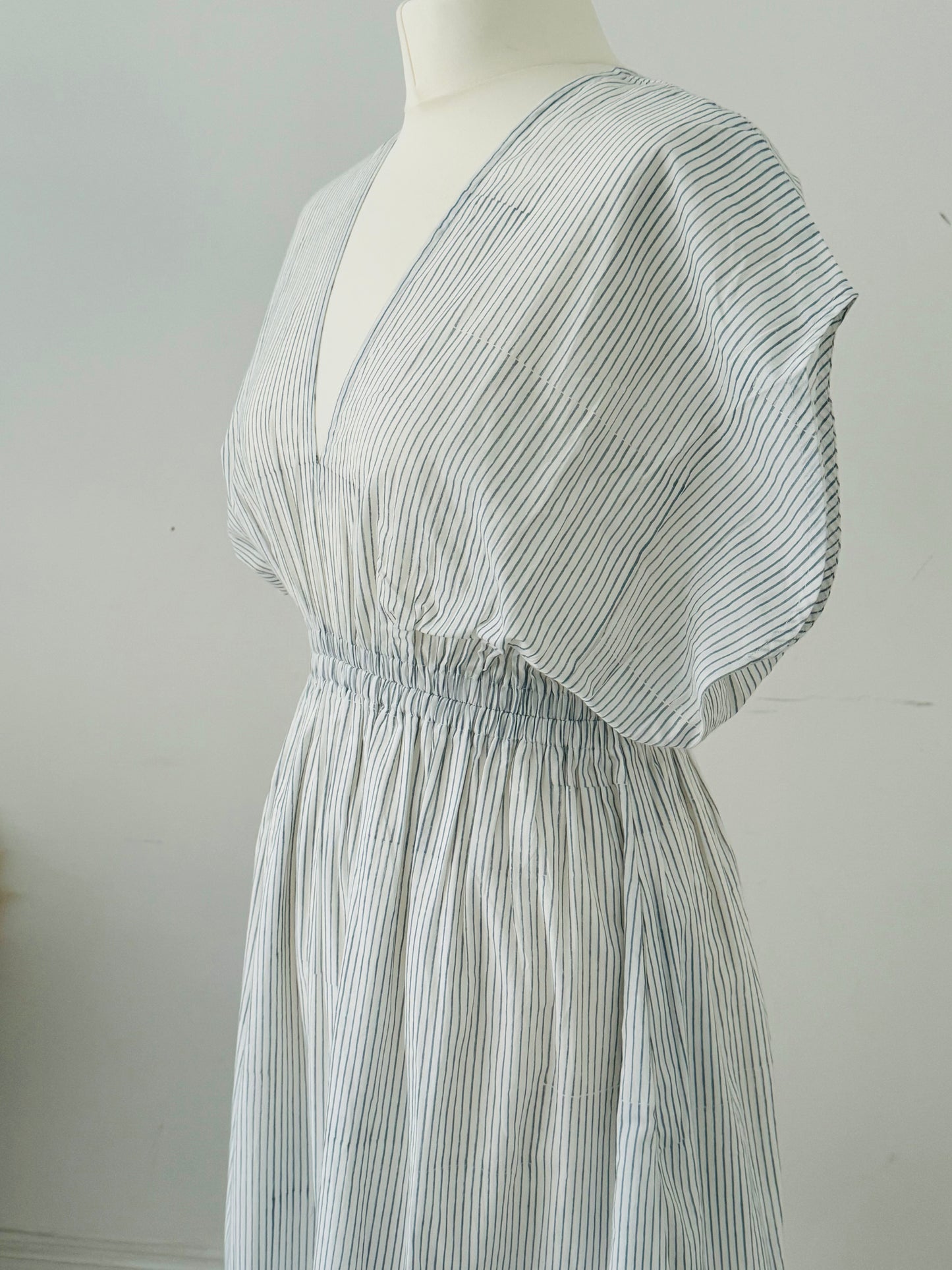 Nura Dress - Blue Pinstripes