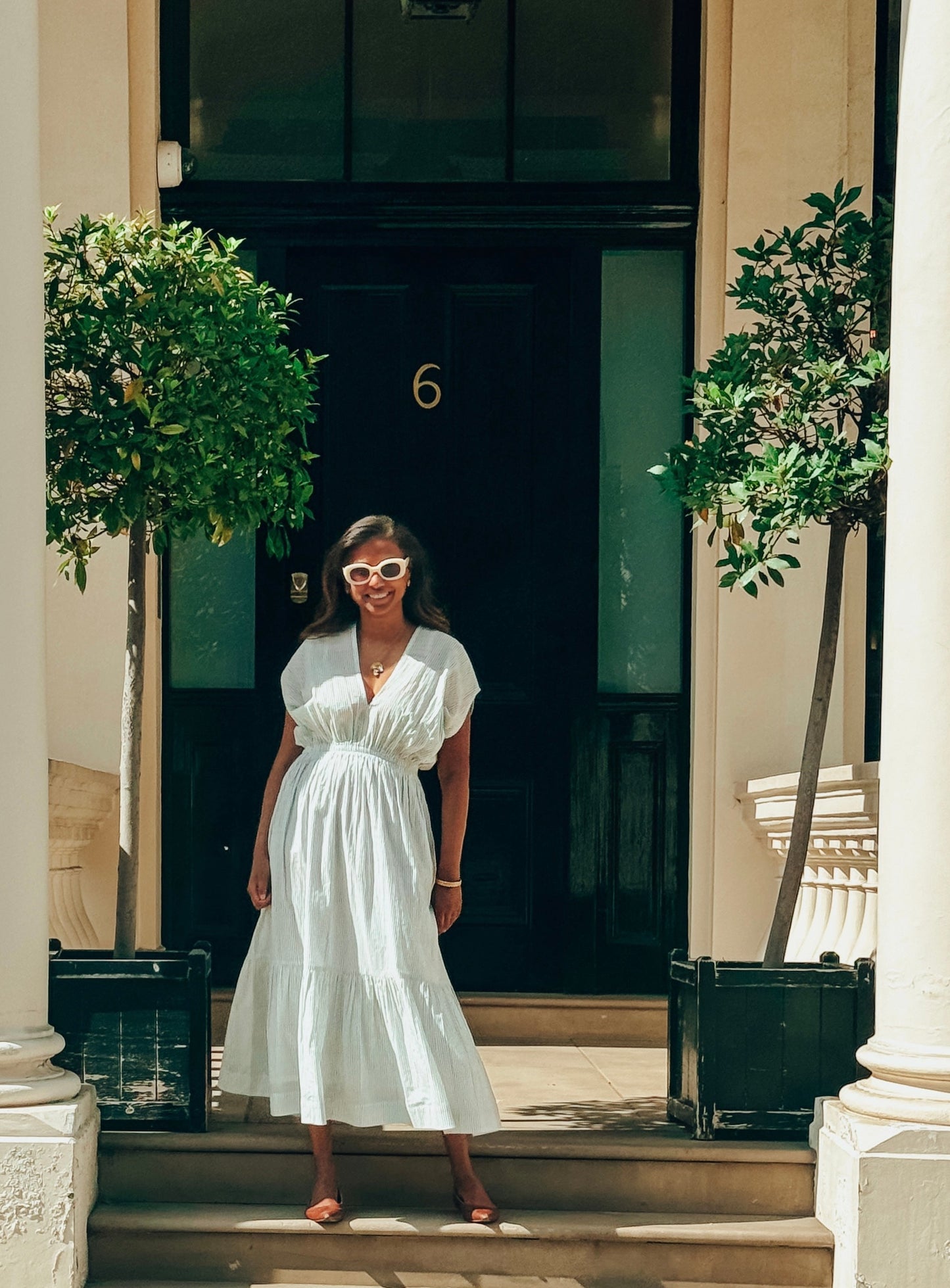 Nura Dress - Blue Pinstripes