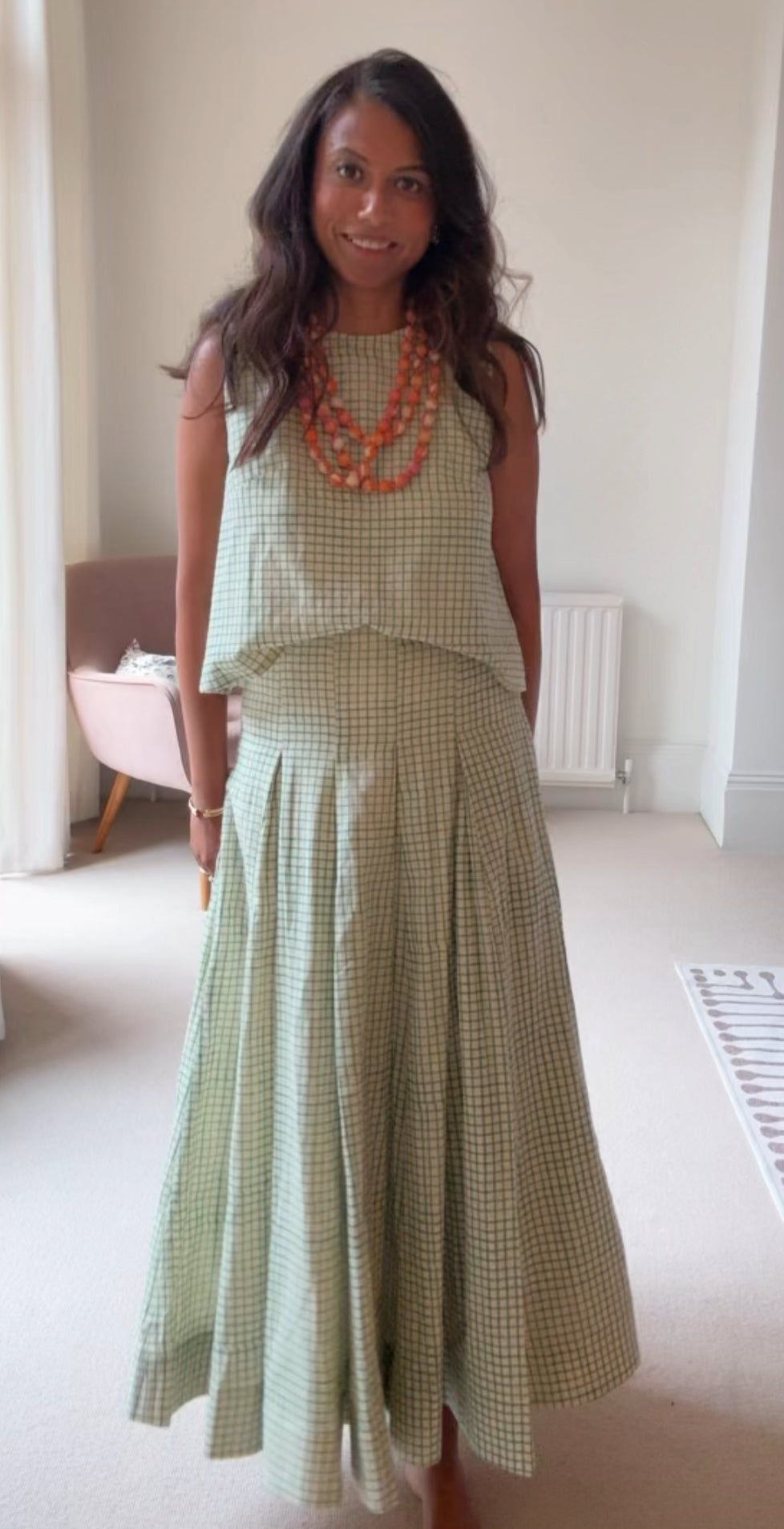 Nellie  back ties Top - Green Checks