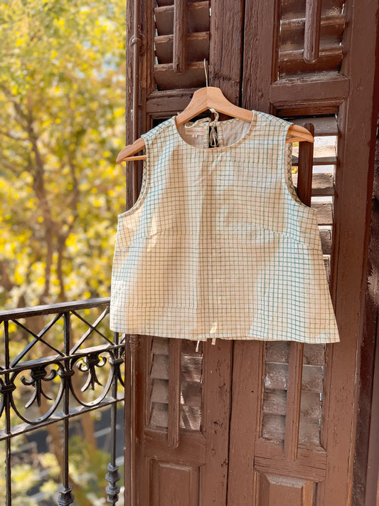 Nellie  back ties Top - Green Checks