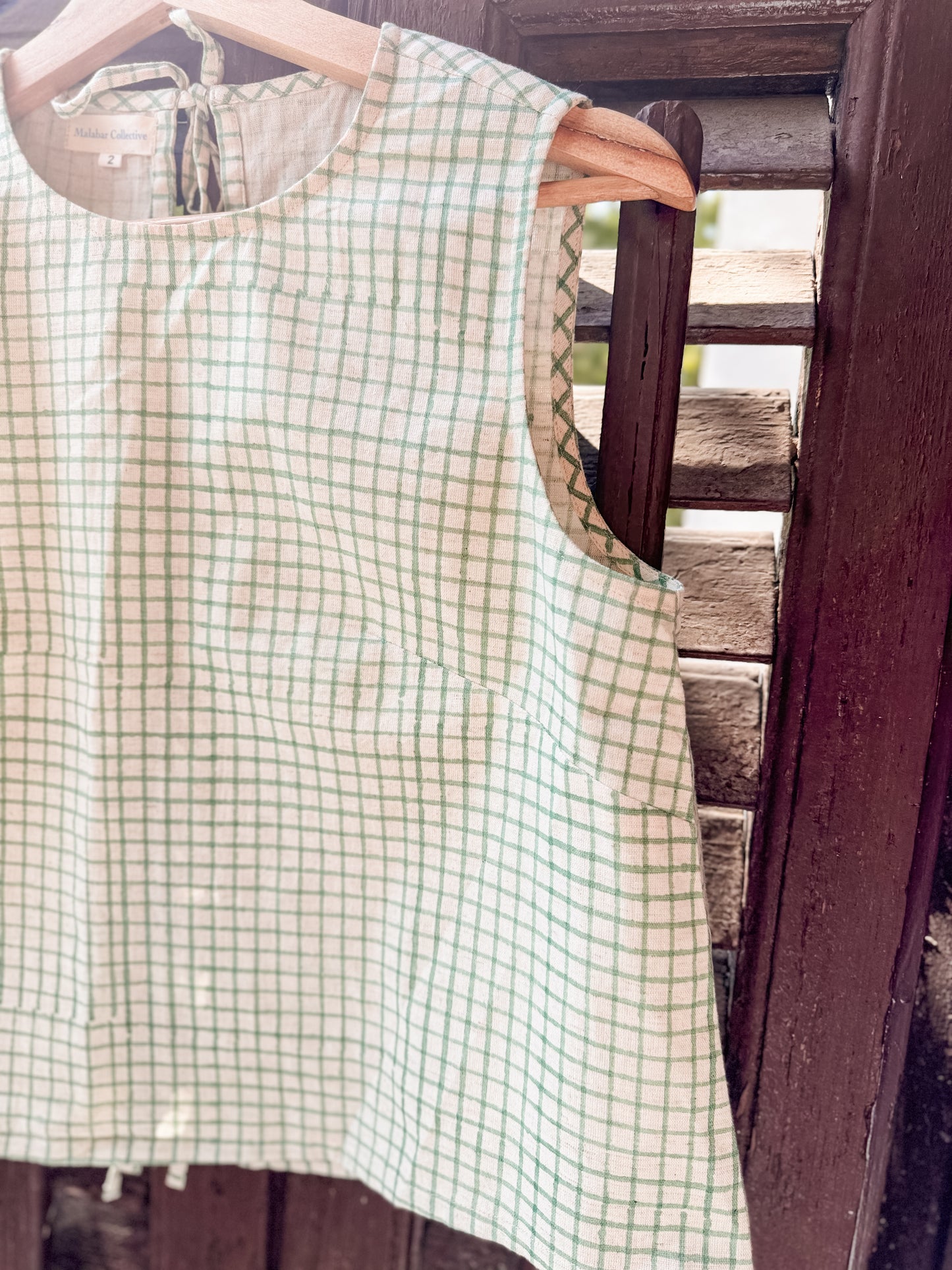 Nellie  back ties Top - Green Checks