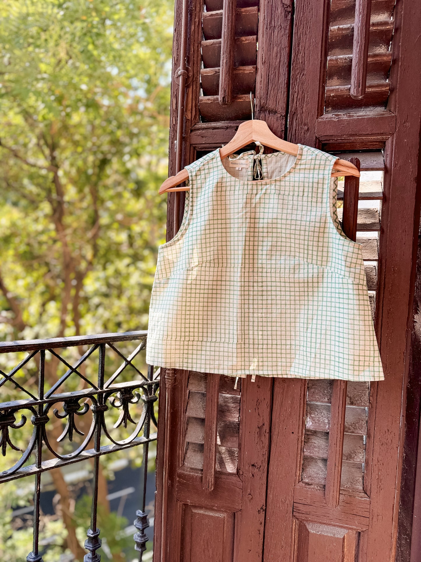 Nellie  back ties Top - Green Checks