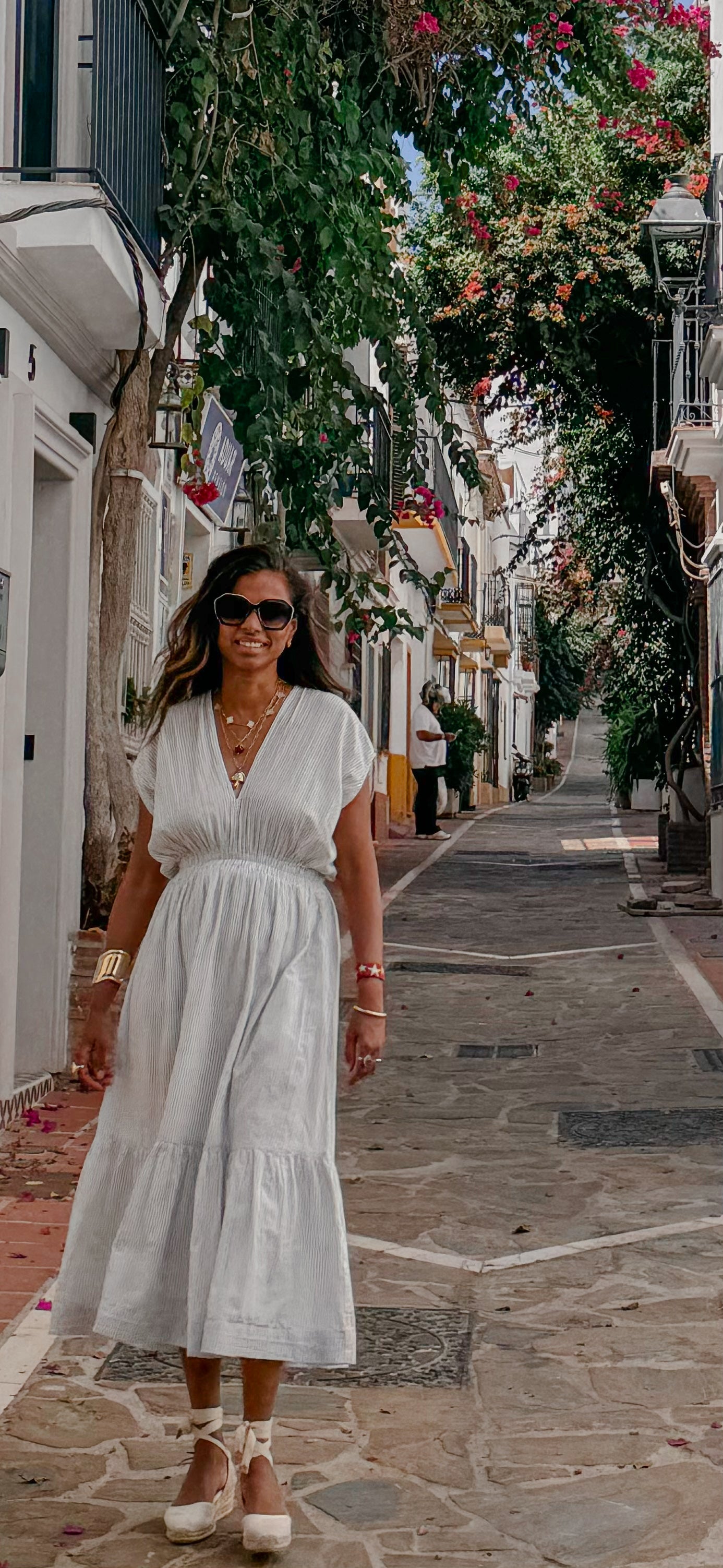 Nura Dress - Blue Pinstripes