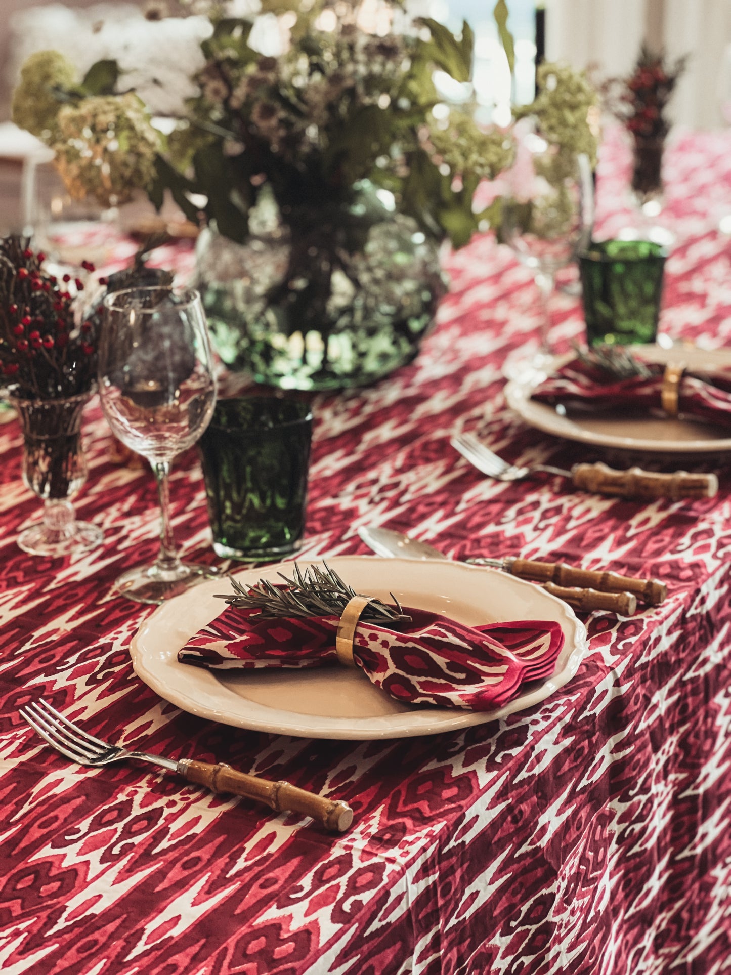 Burgundy Ikat Tablecloth