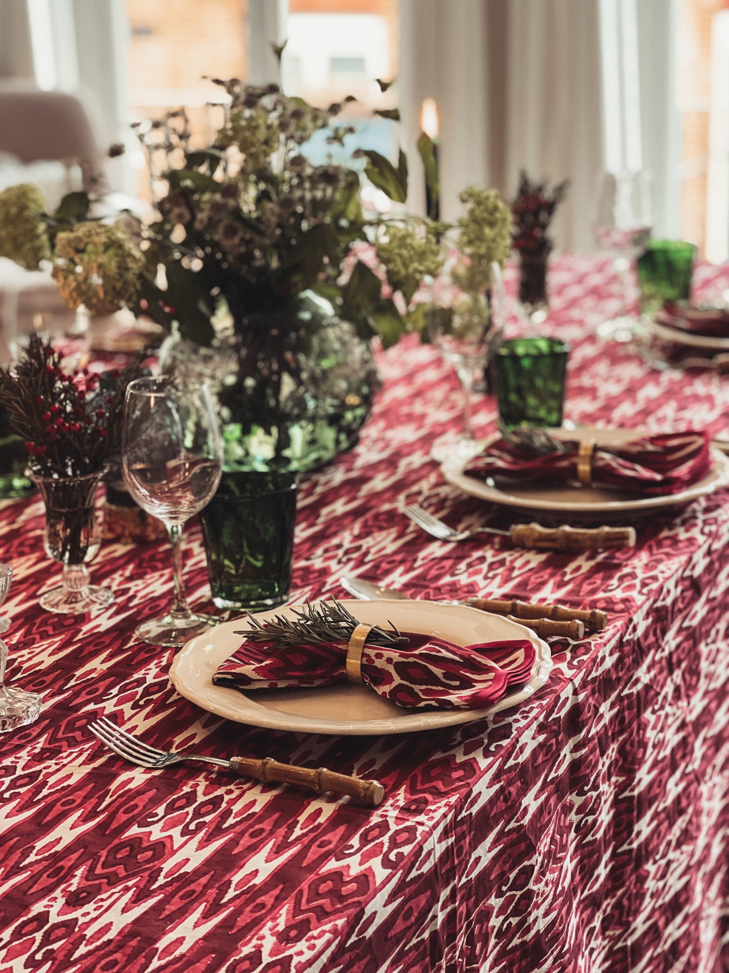 Burgundy Ikat Tablecloth