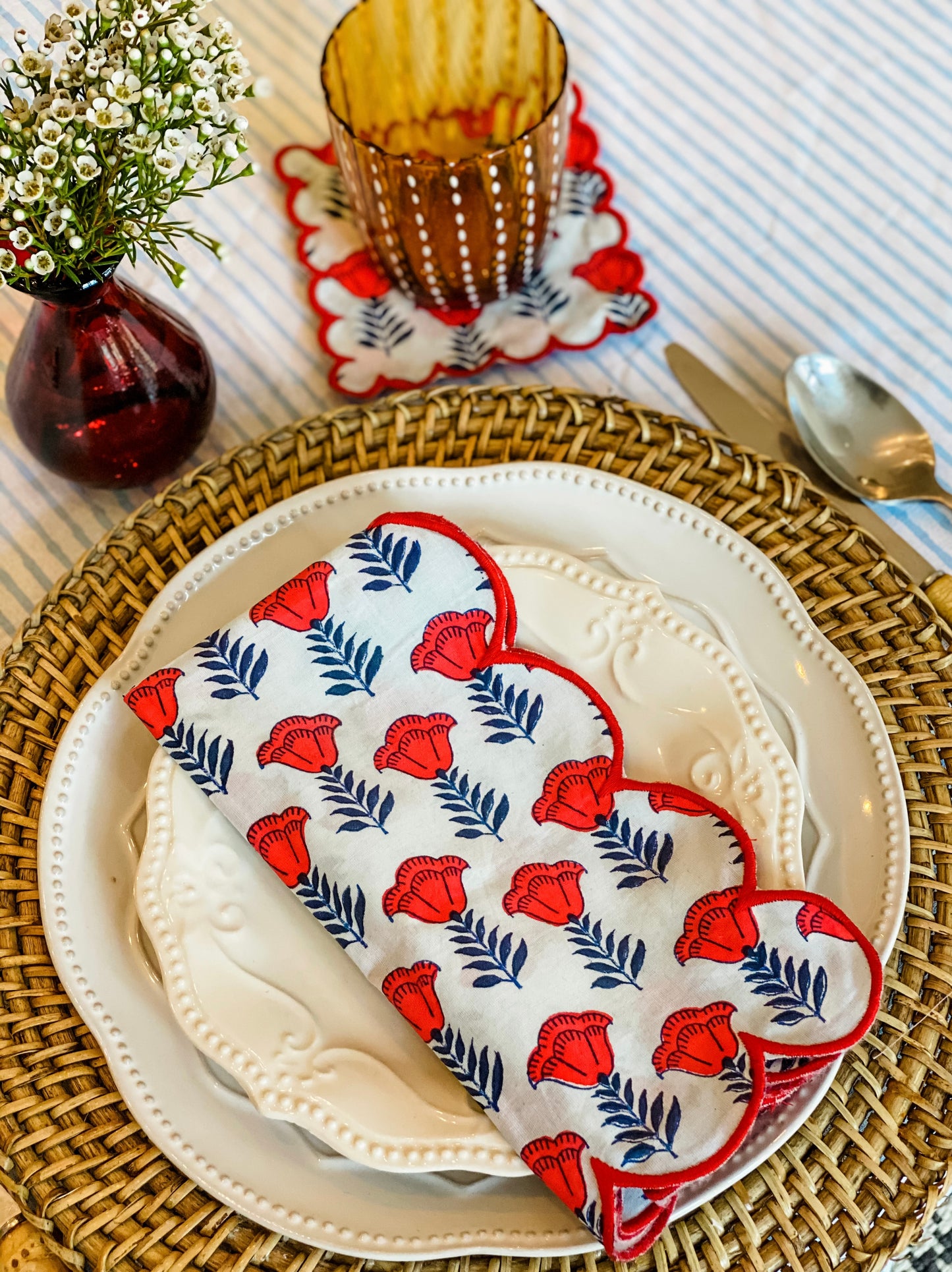 Six Red poppy cocktail squares