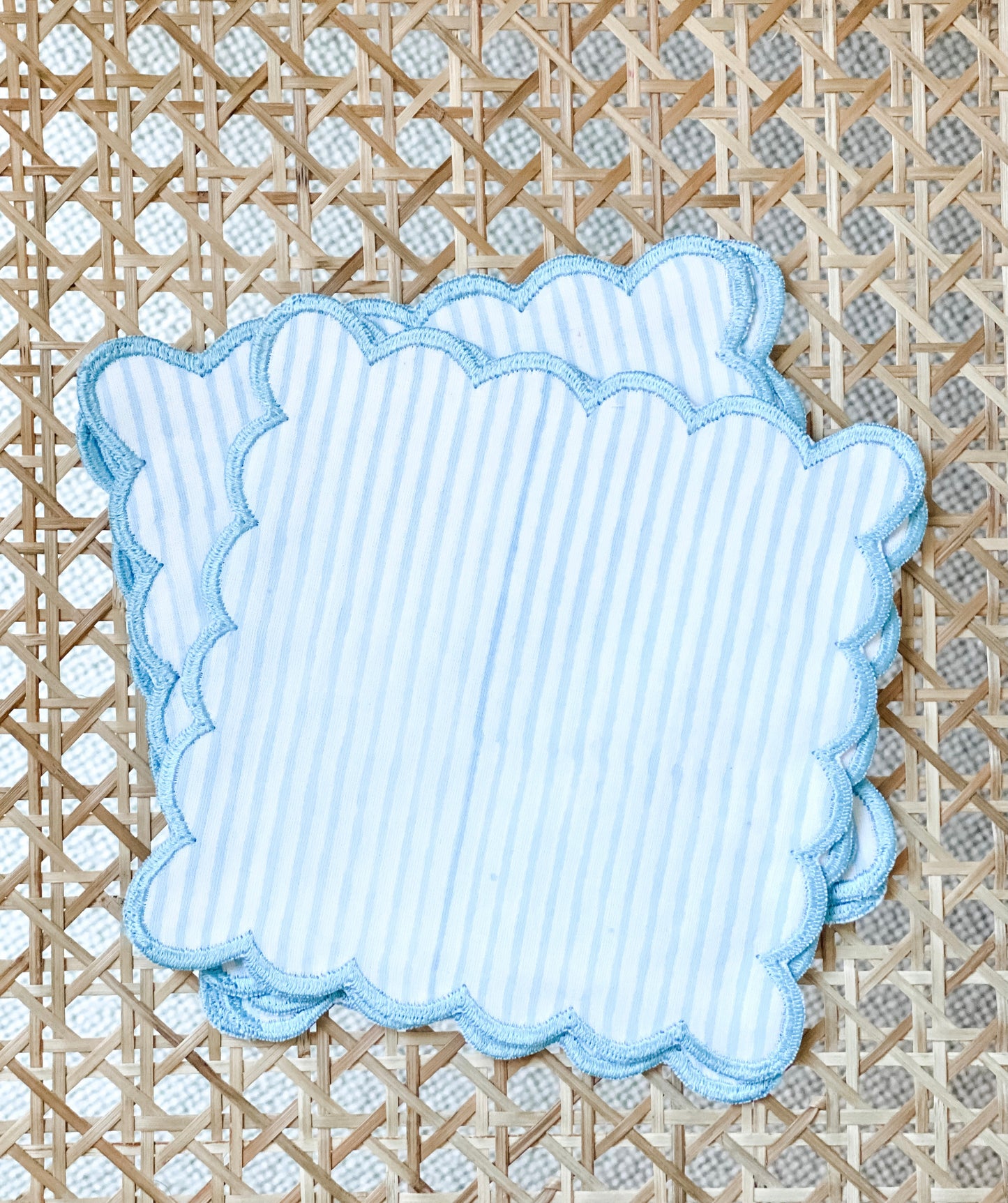 Six Blue Ticking stripe cocktail squares