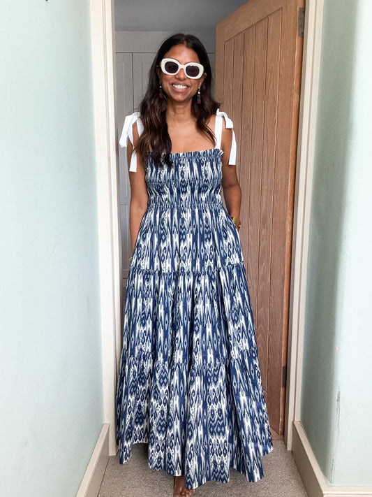 Lilly Dress - Blue Ikat