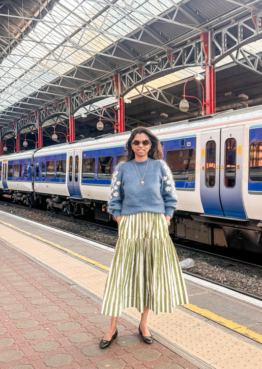 Greta Skirt - Olive Stripes