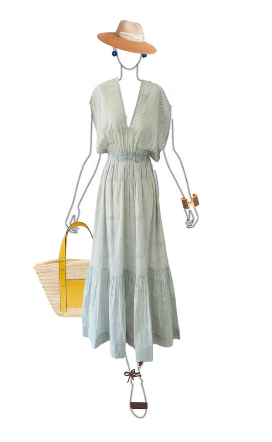 Nura Dress - Blue Pinstripes