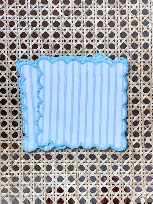 Six  Blue Ticking stripe cocktail squares