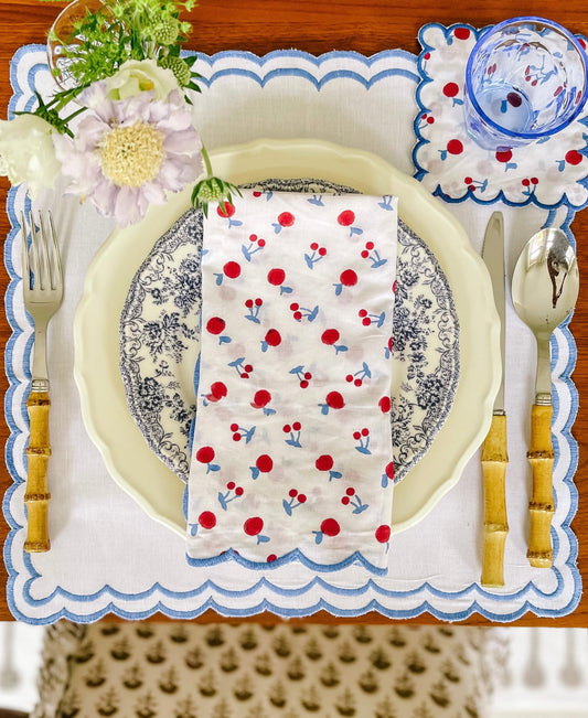 Blue Scalloped Embroidered  Placemats