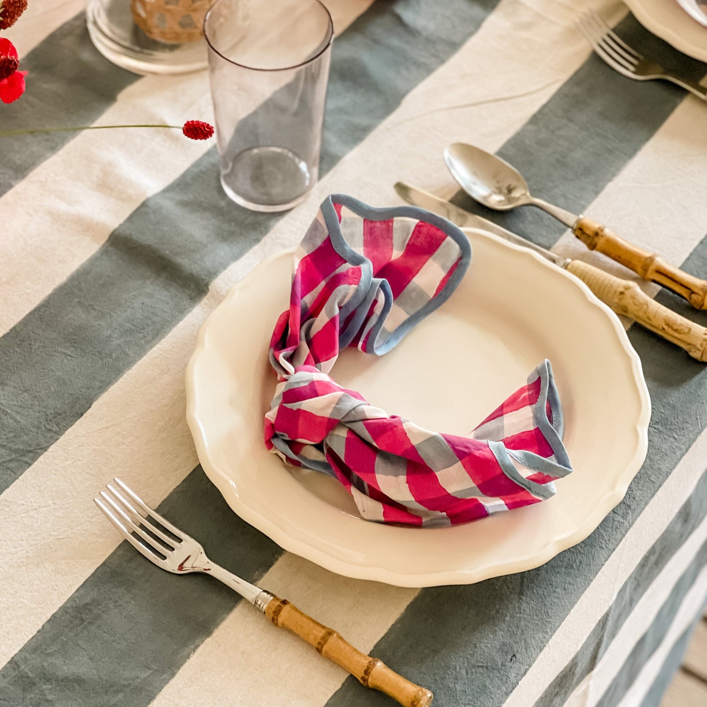 Blue and Pink Vichy Dinner Napkin